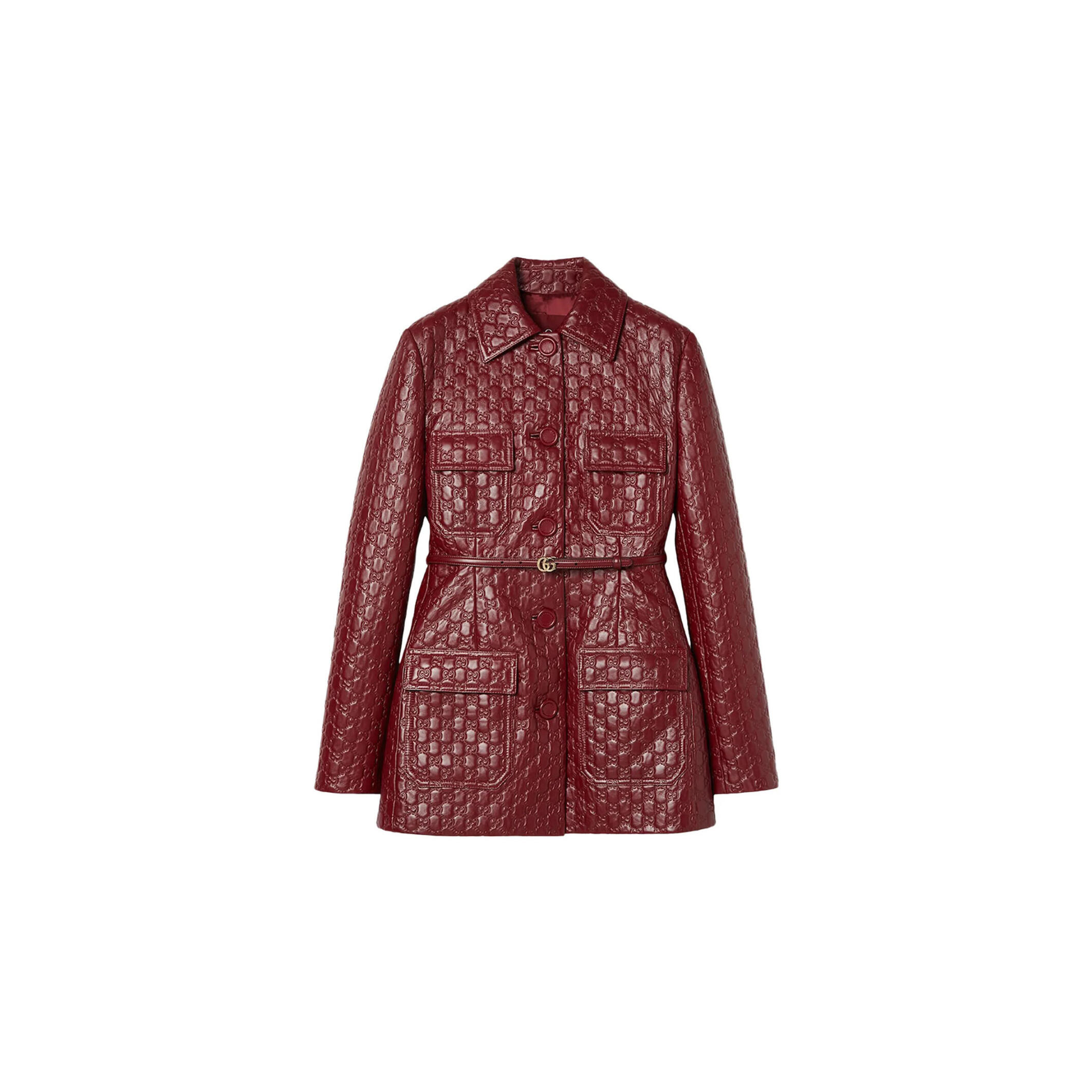 GUCCI EMBOSSED LEATHER JACKET 'ROSSO ANCORA' 620748